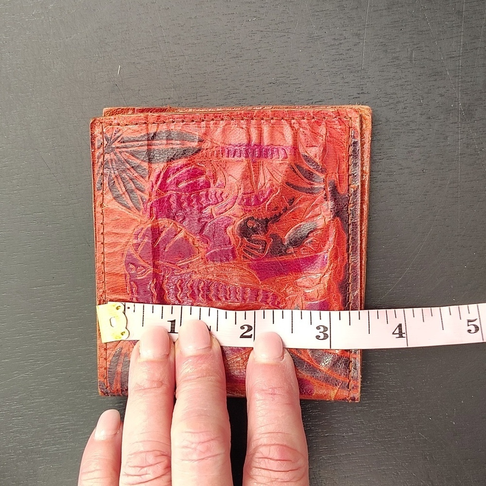 Vintage Leather Embossed Elephant Wallet Coin & Bill Bilfold Handcrafted India - Picture 5 of 5